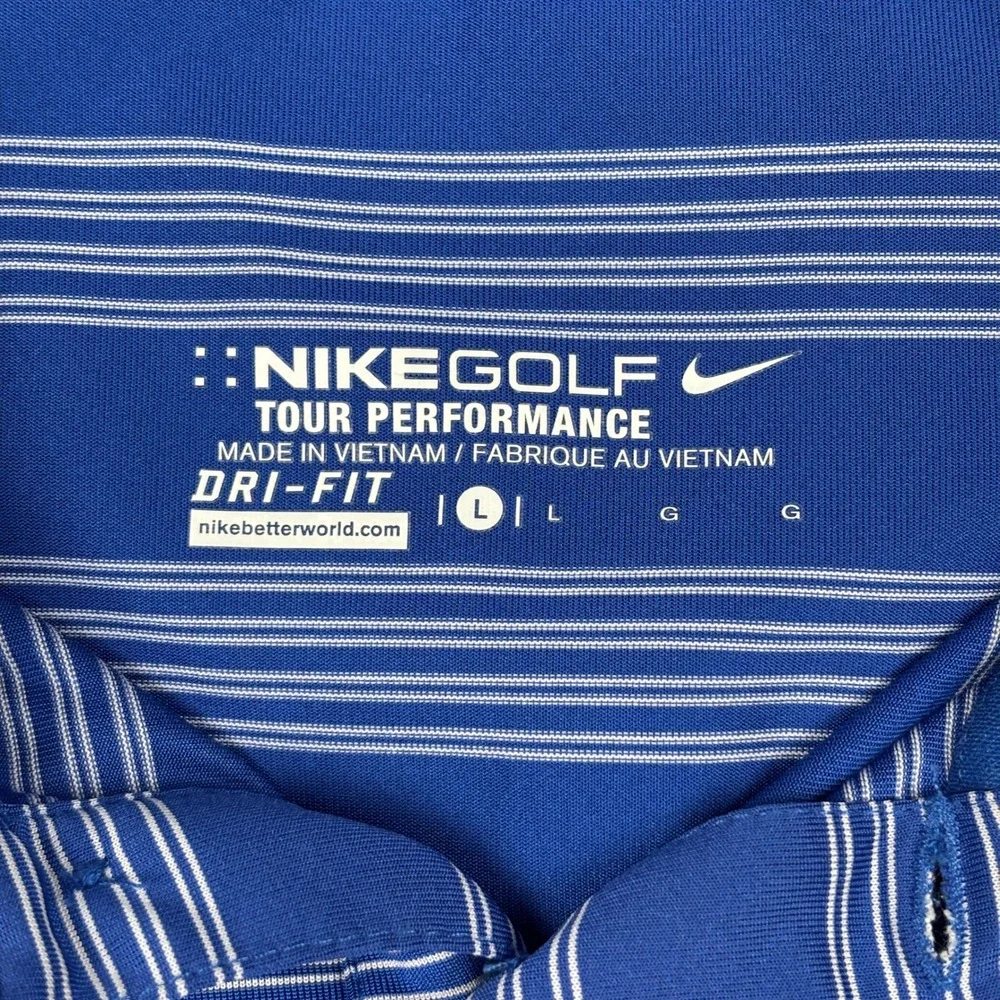 Nike Golf Dri-FIT Tour Performance‎ Blue Stripe Polo Shirt Mens Large